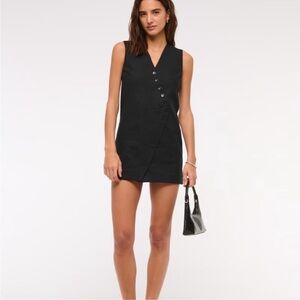 Abercrombie & Fitch Linen Blend Button V Neck Mini Dress